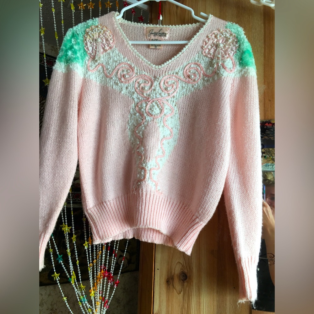 80’s sweater. Polyester. Bead and cord accents.